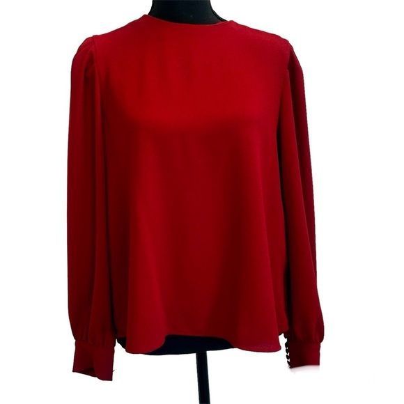 ZARA red long sleeve button cuff blouse Sz M - Picture 1 of 11